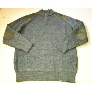 Mens Sweater-WOOLOVERS-ENGLAND-green/brown British Wool 1/4 zip po suede patch-M